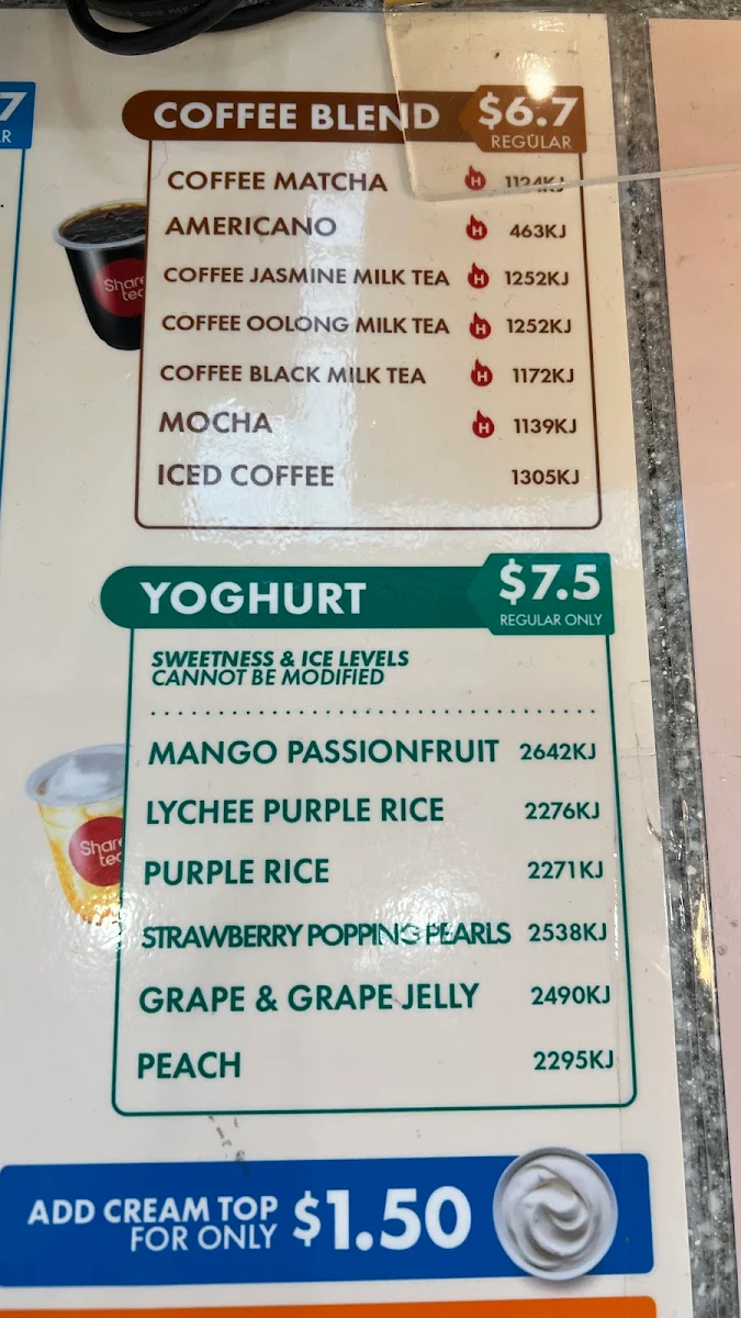 Menu, Sharetea Airport West