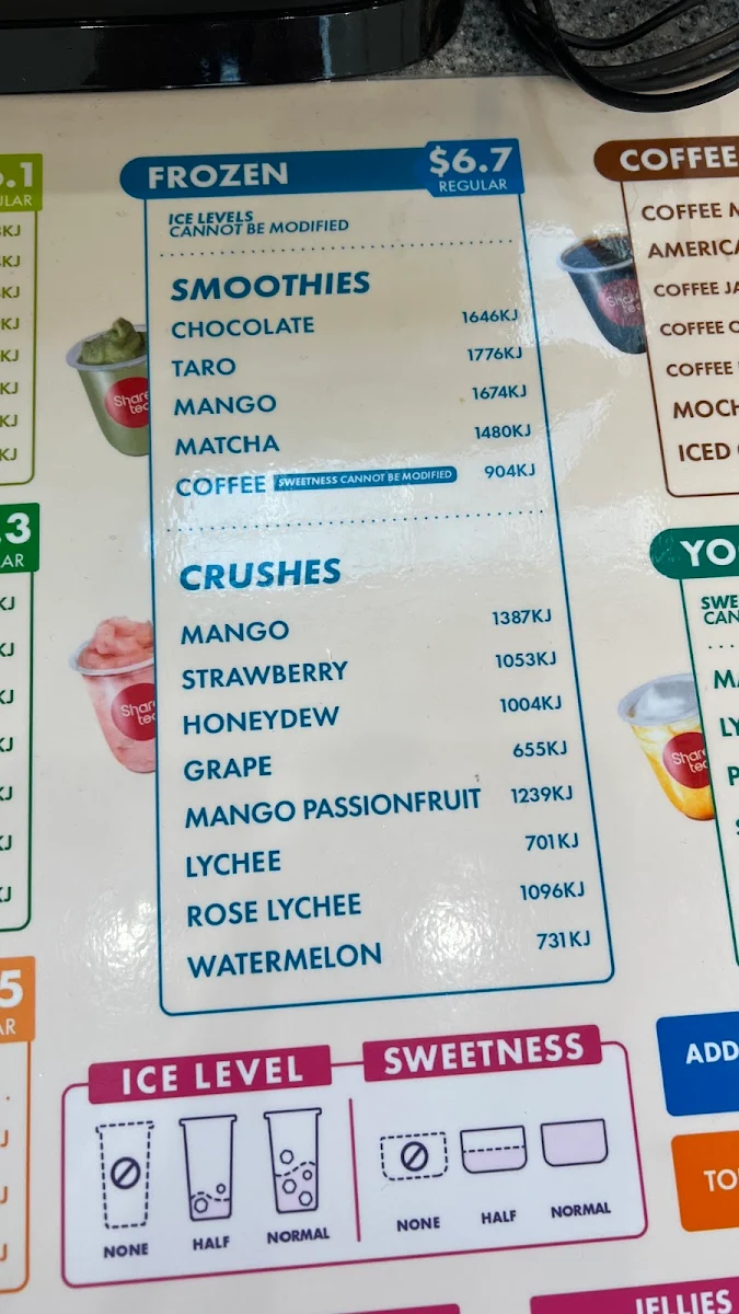 Menu, Sharetea Airport West