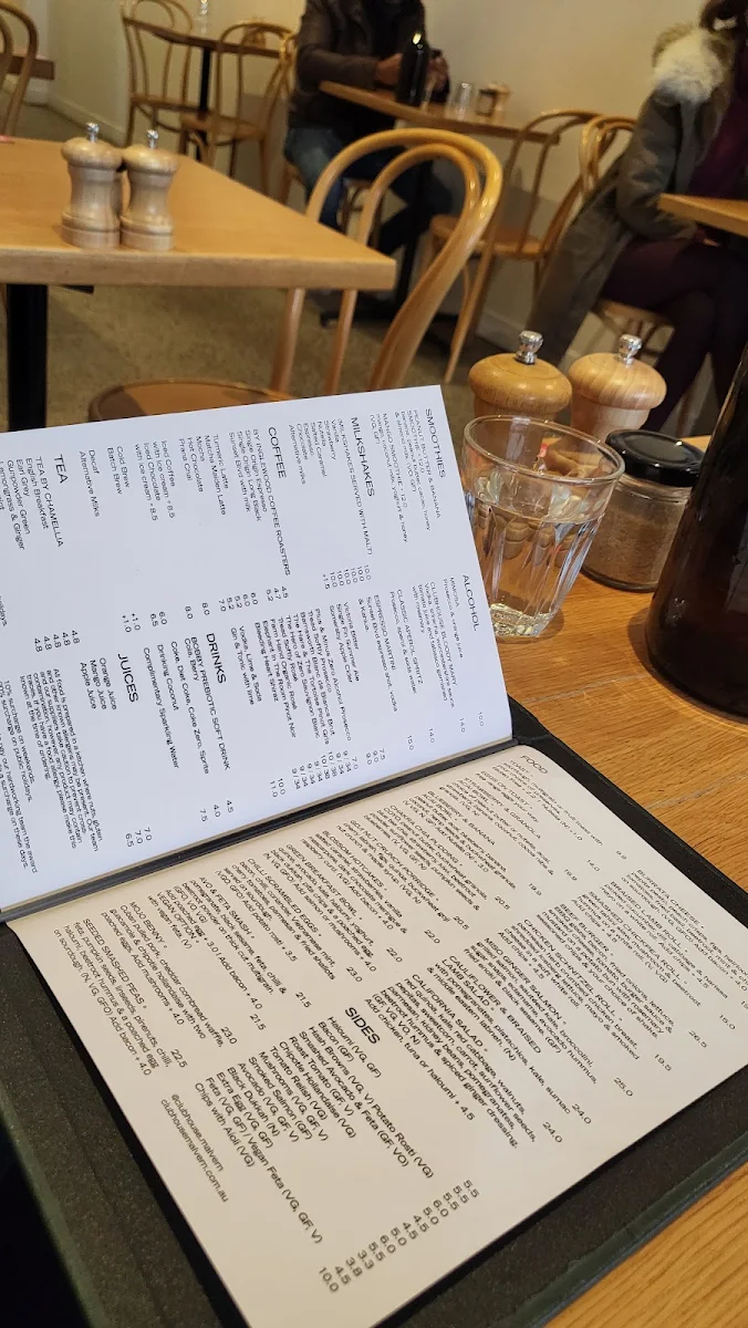 Menu, Clubhouse Malvern Cafe & Restaurant