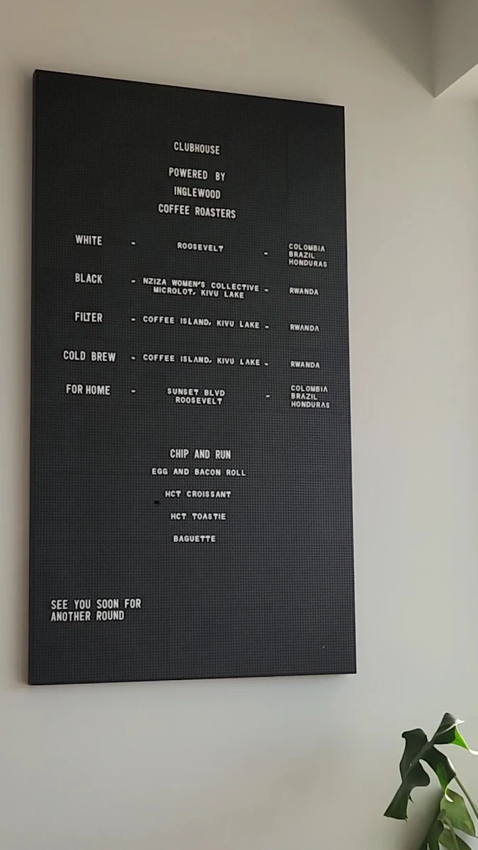 Menu, Clubhouse Malvern Cafe & Restaurant