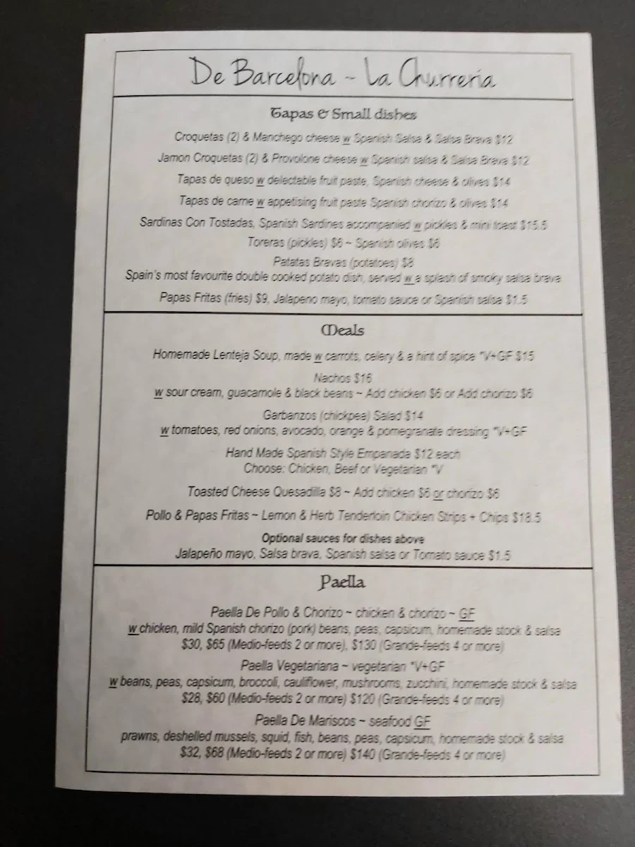 Menu, De Barcelona