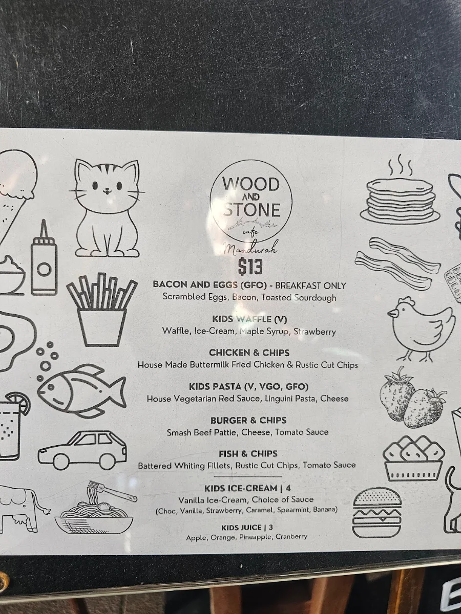 Menu, Wood and Stone Café
