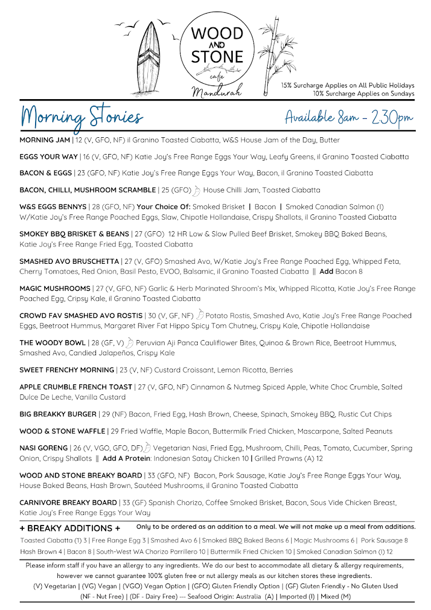 Menu, Wood and Stone Café