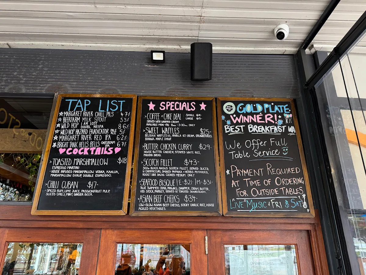 Menu, Wood and Stone Café