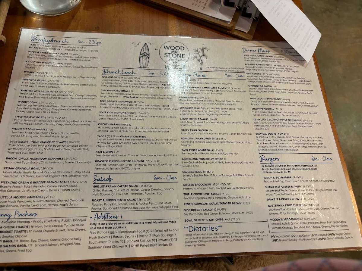 Menu, Wood and Stone Café