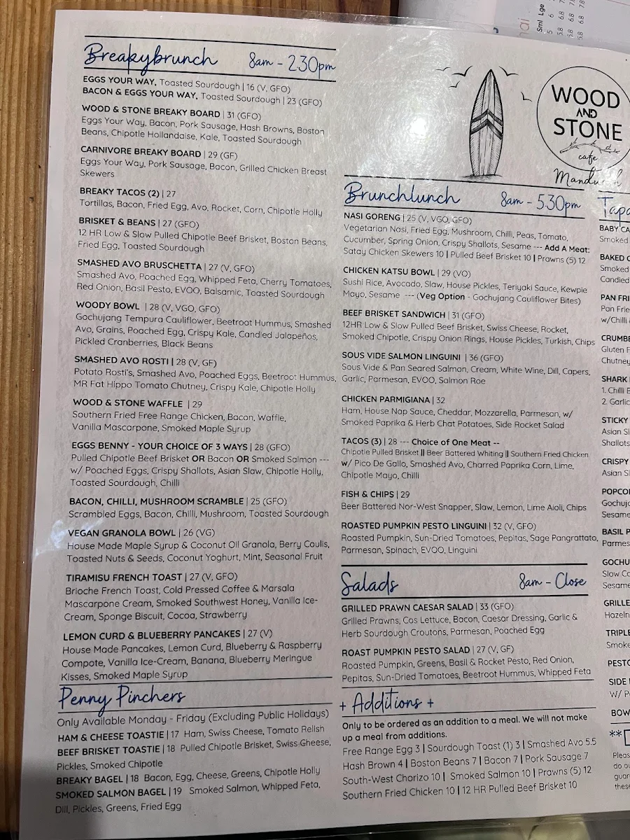 Menu, Wood and Stone Café