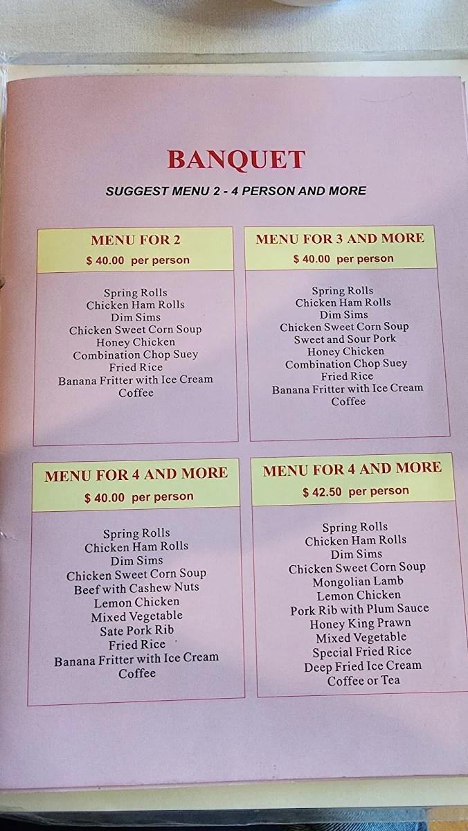 Menu, Golden Len Chinese Restaurant