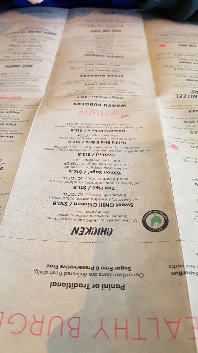 Menu, Grill'd Ballarat