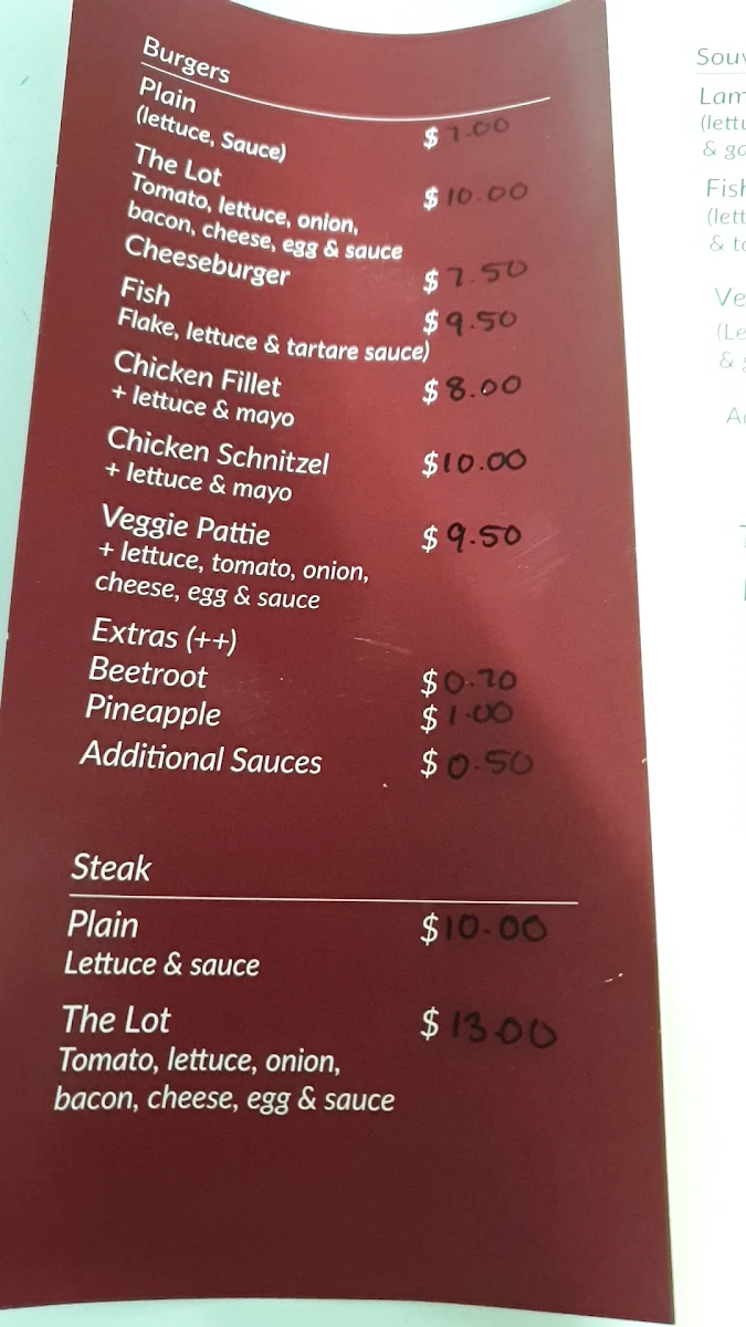 Menu, Hursty Fish and Chips