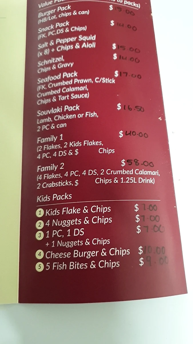 Menu, Hursty Fish and Chips