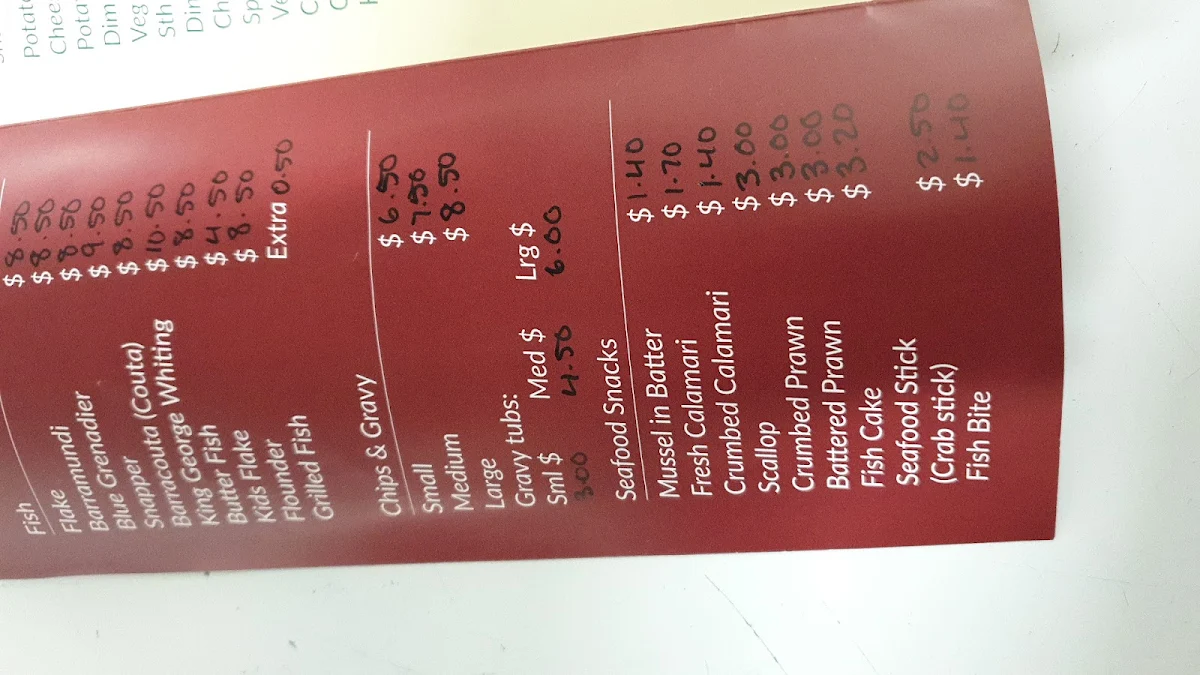 Menu, Hursty Fish and Chips
