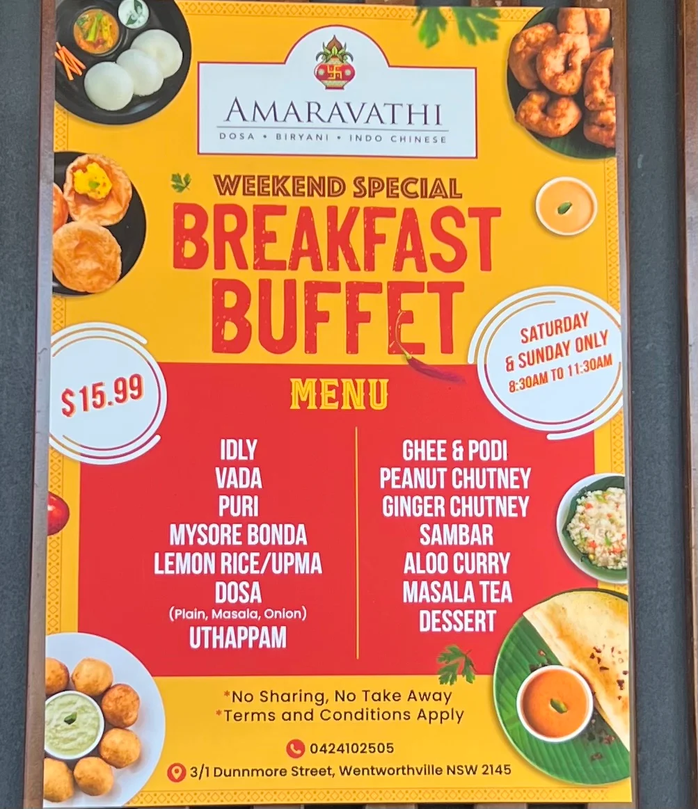 Menu, Amaravathi Indian Restaurant Wentworthville
