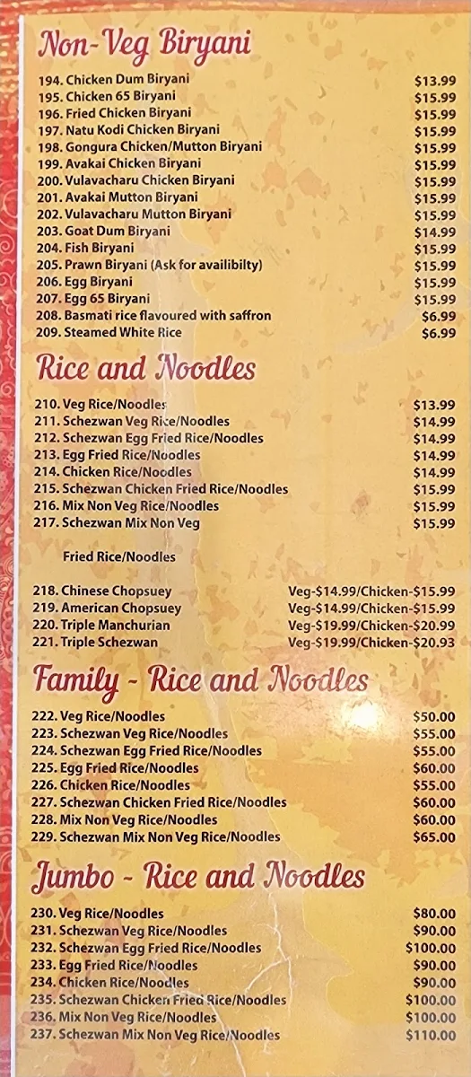 Menu, Amaravathi Indian Restaurant Wentworthville