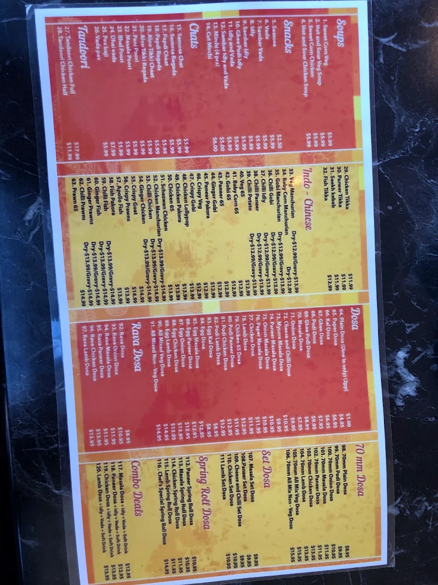 Menu, Amaravathi Indian Restaurant Wentworthville