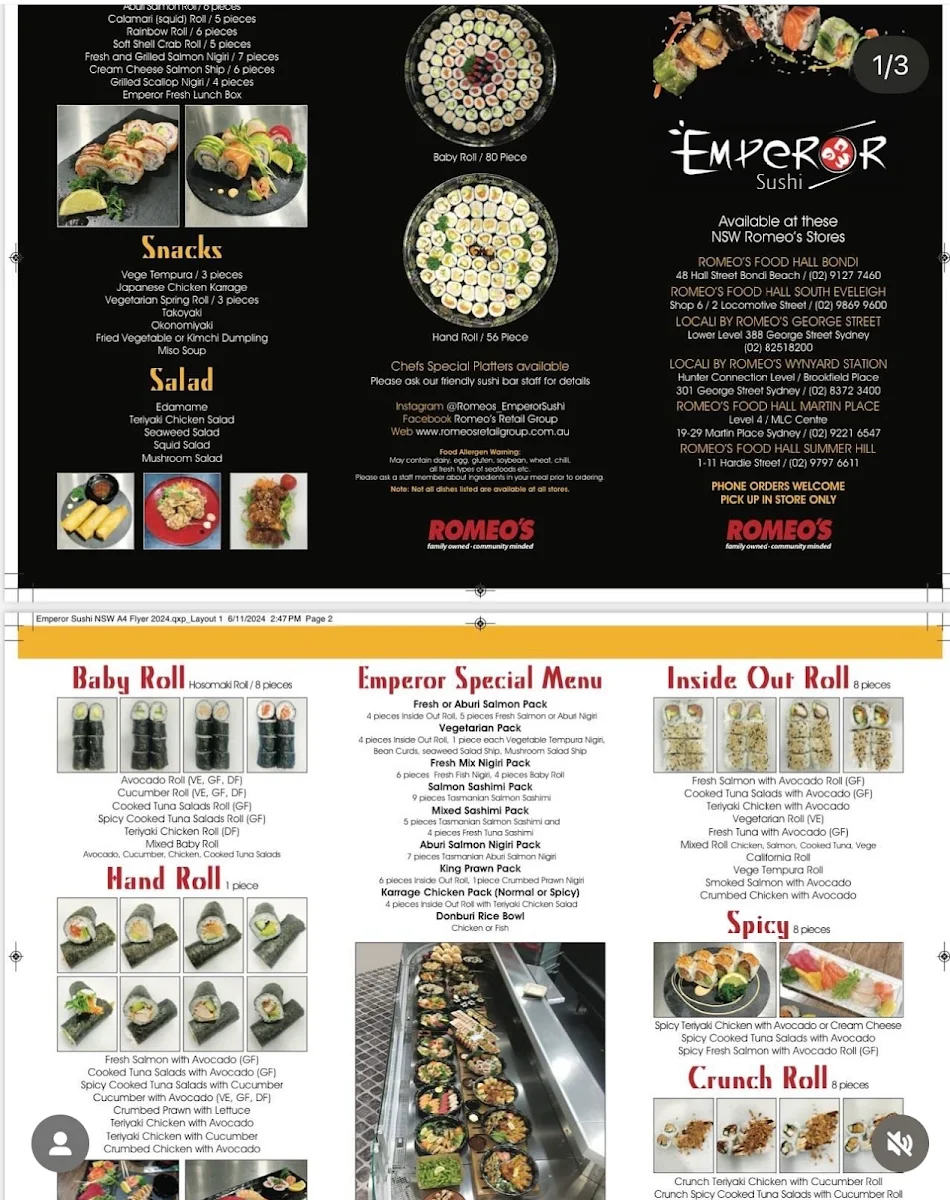 Menu, Emperor Sushi Bondi