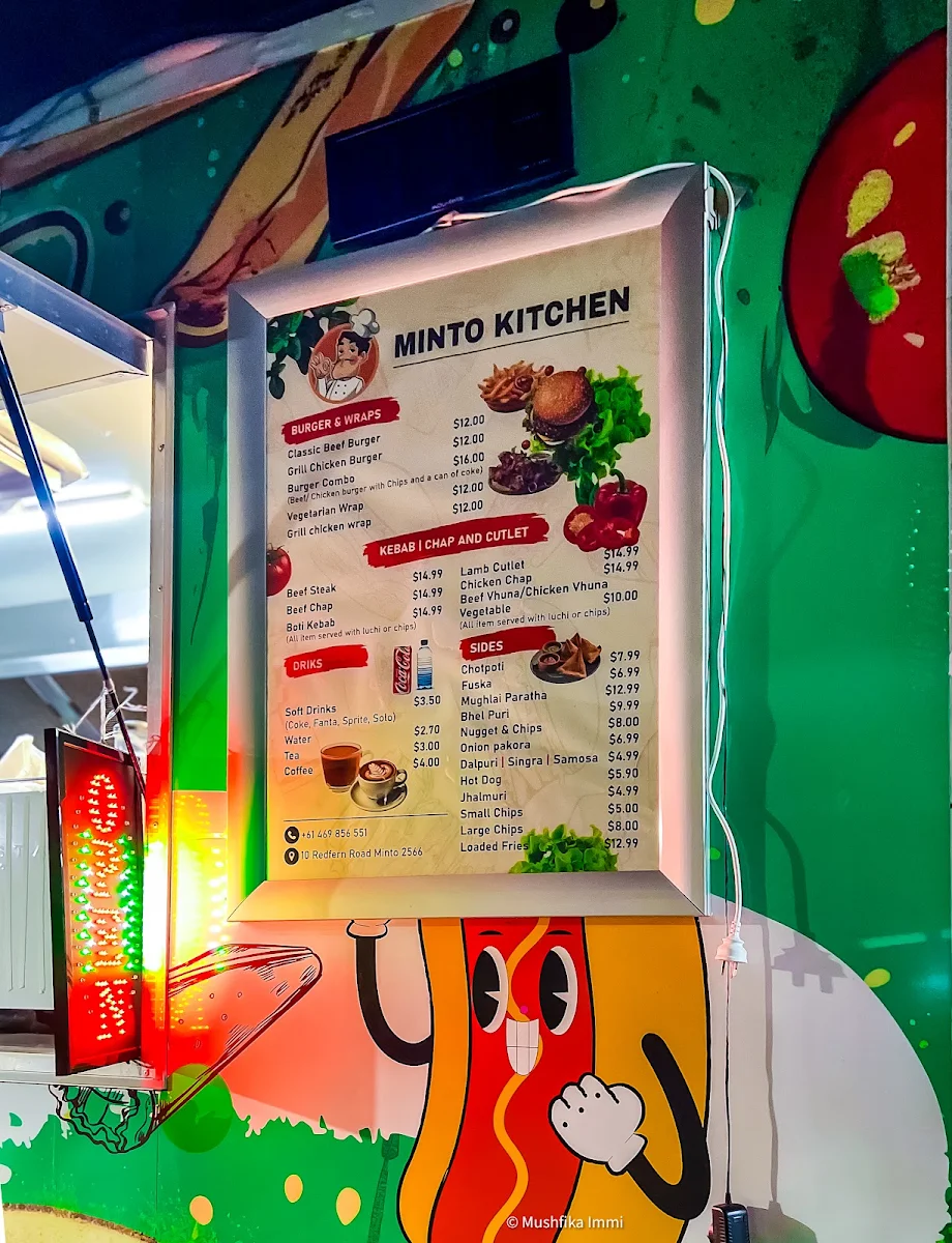 Menu, Minto Kitchen