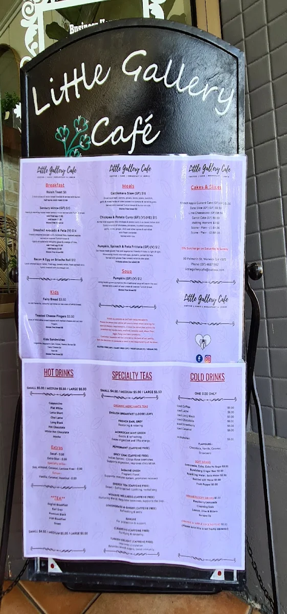 Menu, Little Gallery Cafe