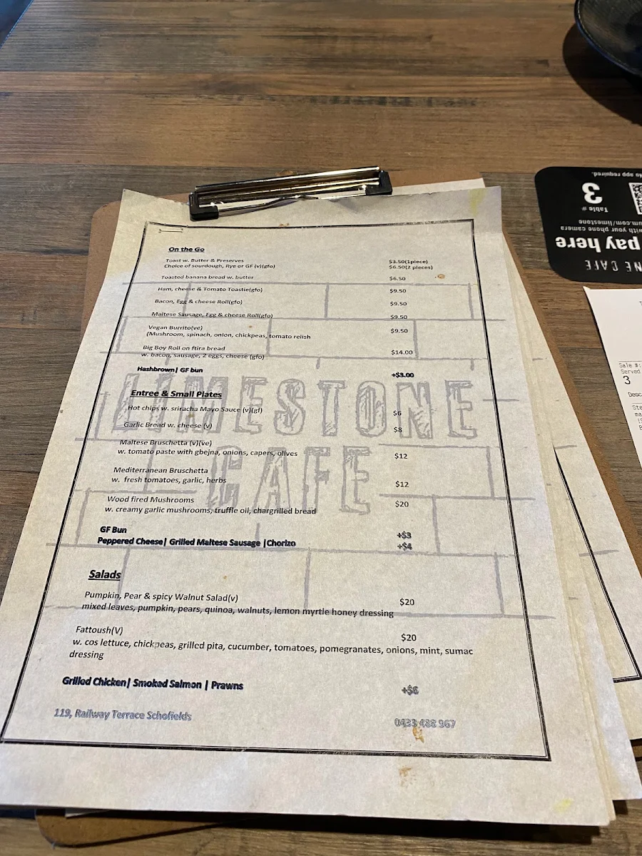 Menu, Limestone Cafe