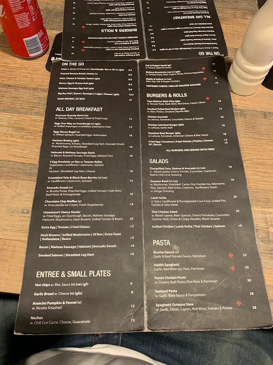 Menu, Limestone Cafe