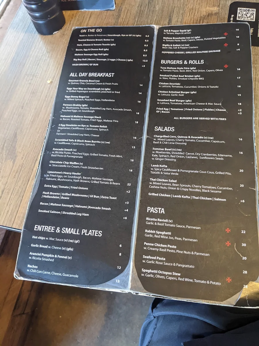 Menu, Limestone Cafe
