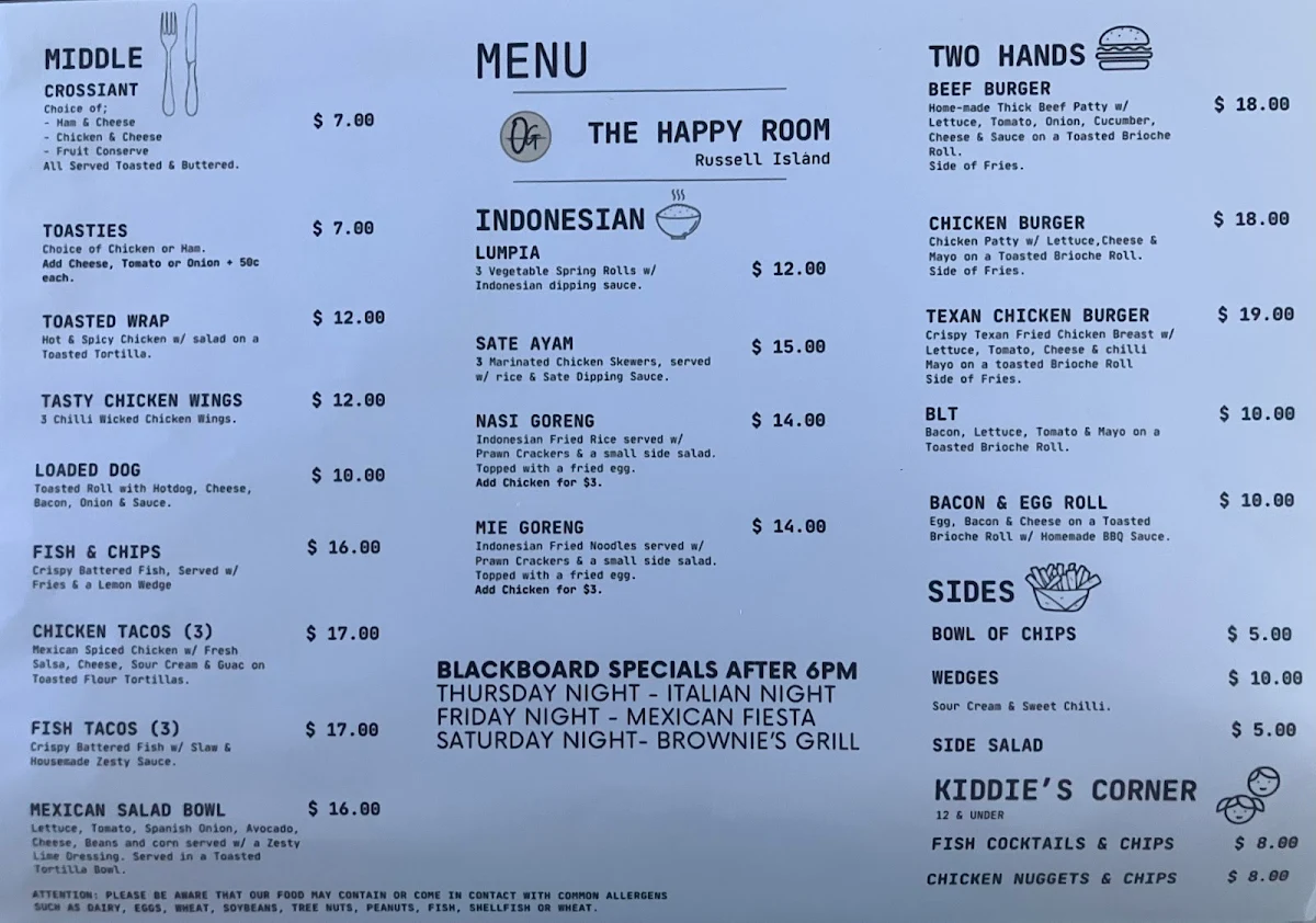 Menu, The Happy Room Cafe