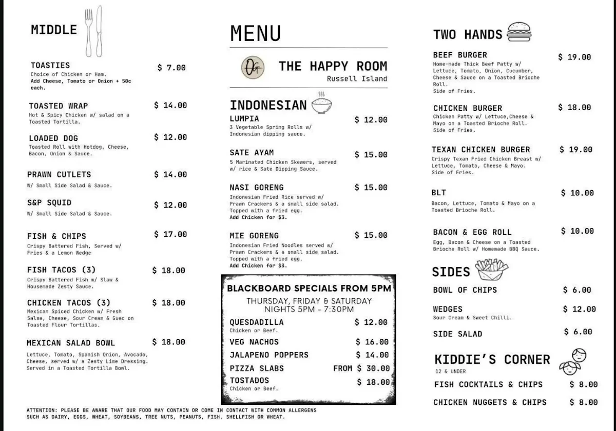 Menu, The Happy Room Cafe