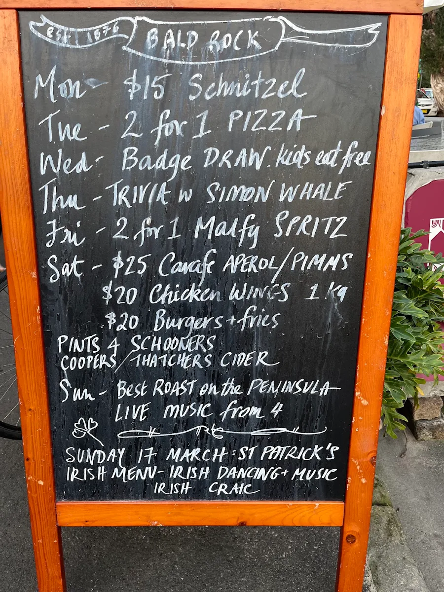 Menu, Bald Rock Hotel