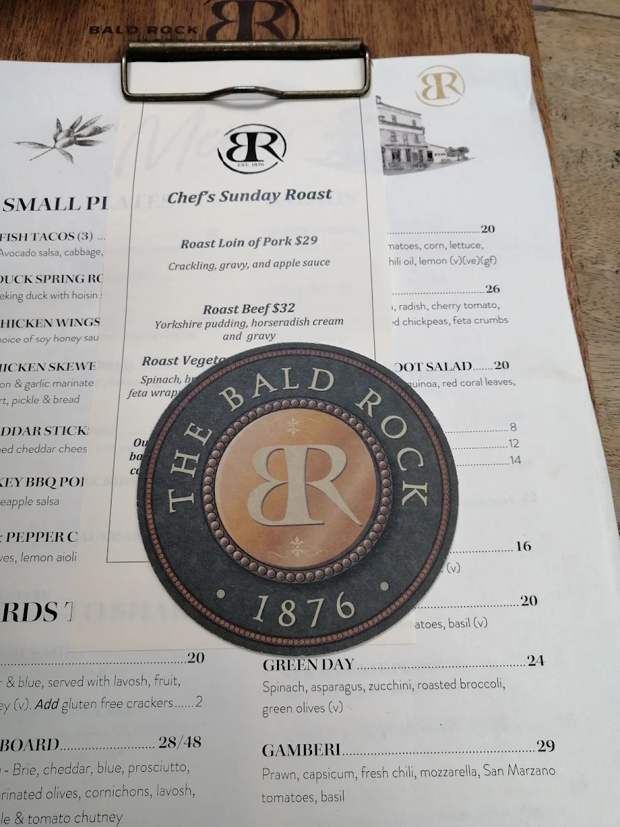 Menu, Bald Rock Hotel