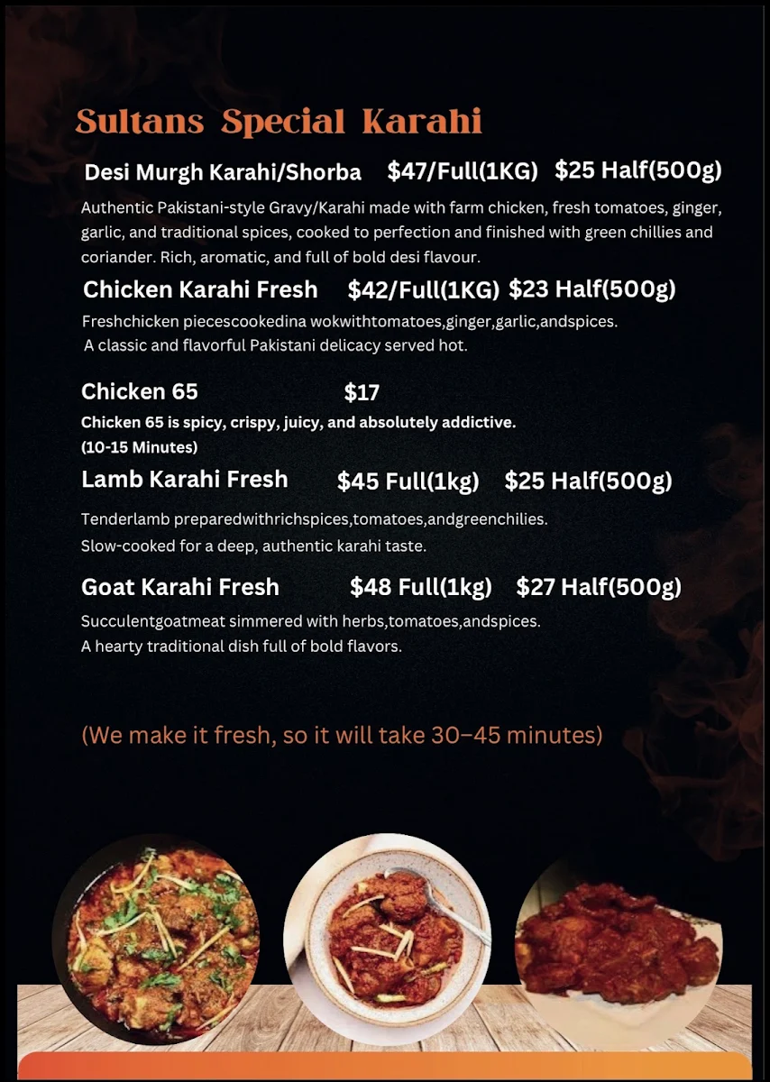 Menu, Lahore SULTAN. HOTEL