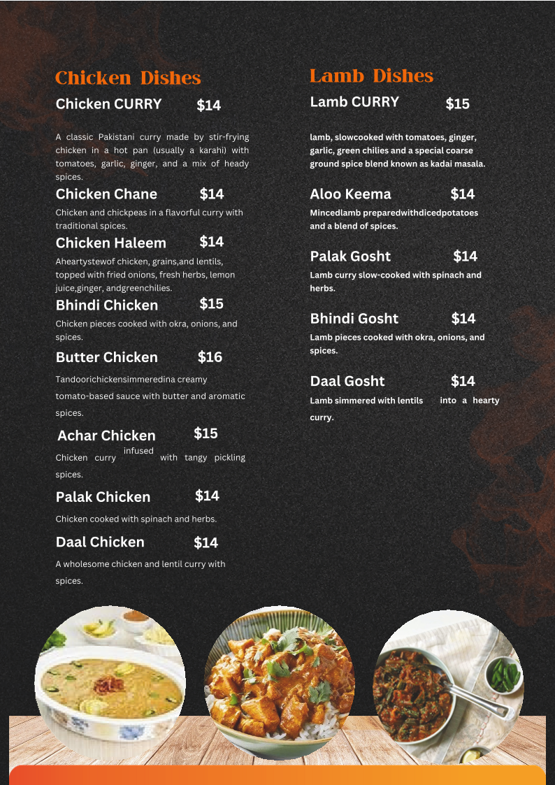 Menu, Lahore SULTAN. HOTEL