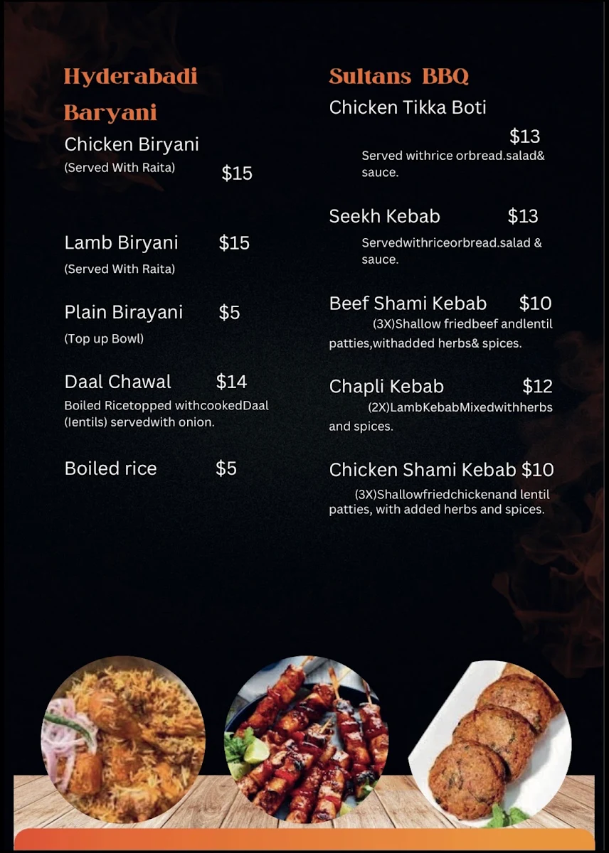 Menu, Lahore SULTAN. HOTEL