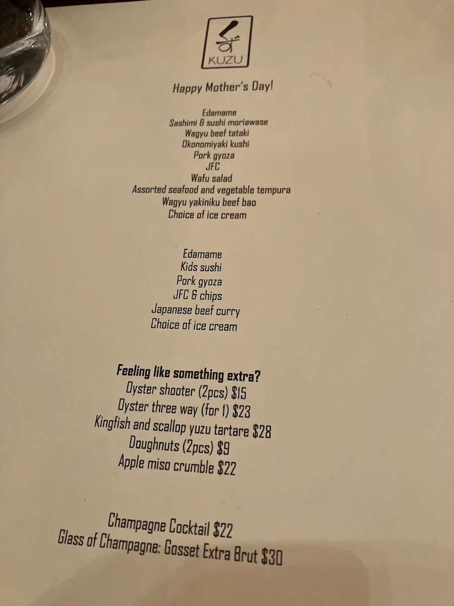 Menu, Kuzu Izakaya, Japanese Dining, Macedon Ranges