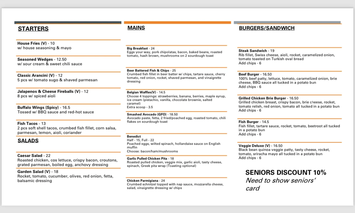 Menu, Yolandas Cafe