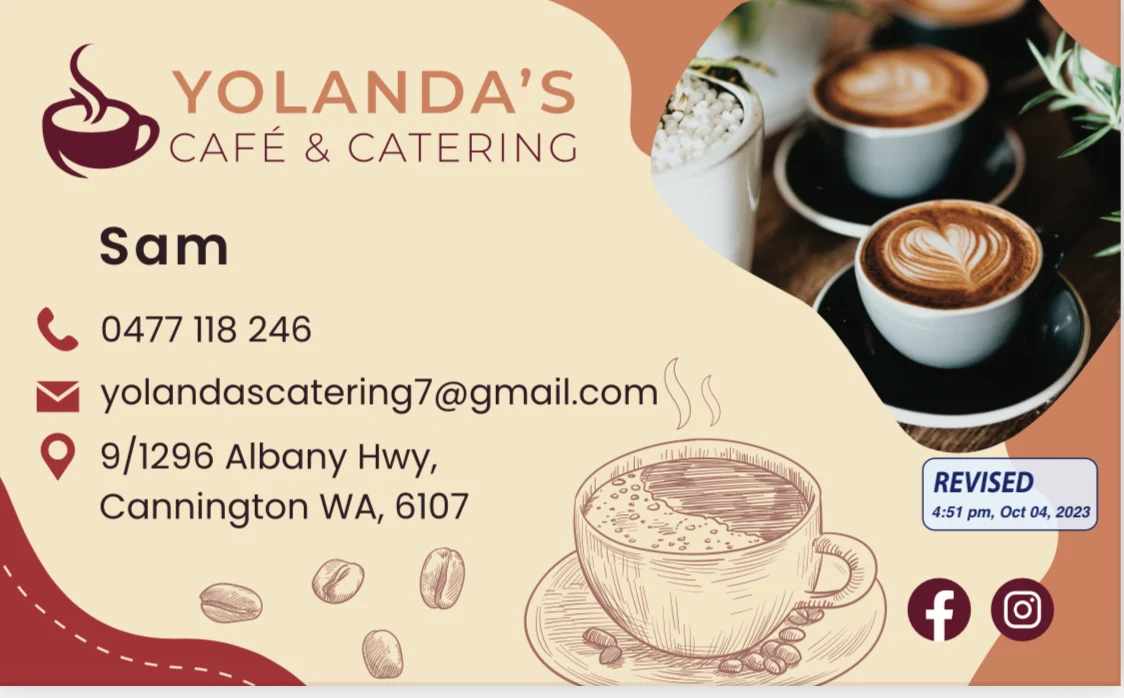 Menu, Yolandas Cafe