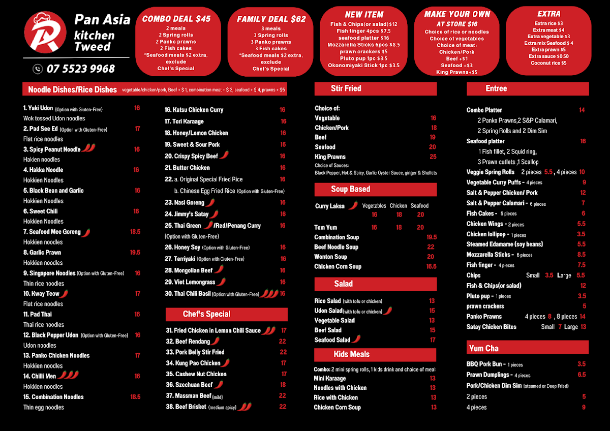 Menu, Pan-Asia Kitchen South Tweed