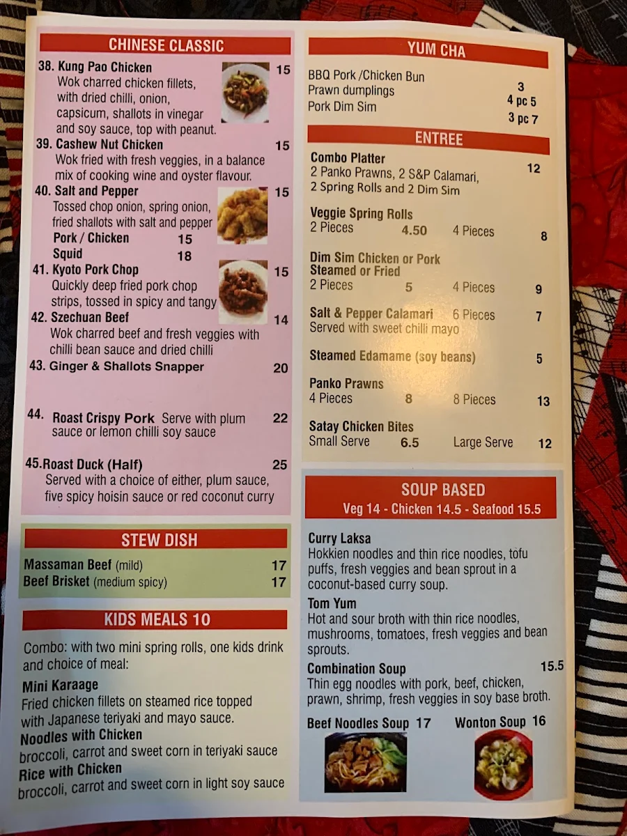 Menu, Pan-Asia Kitchen South Tweed