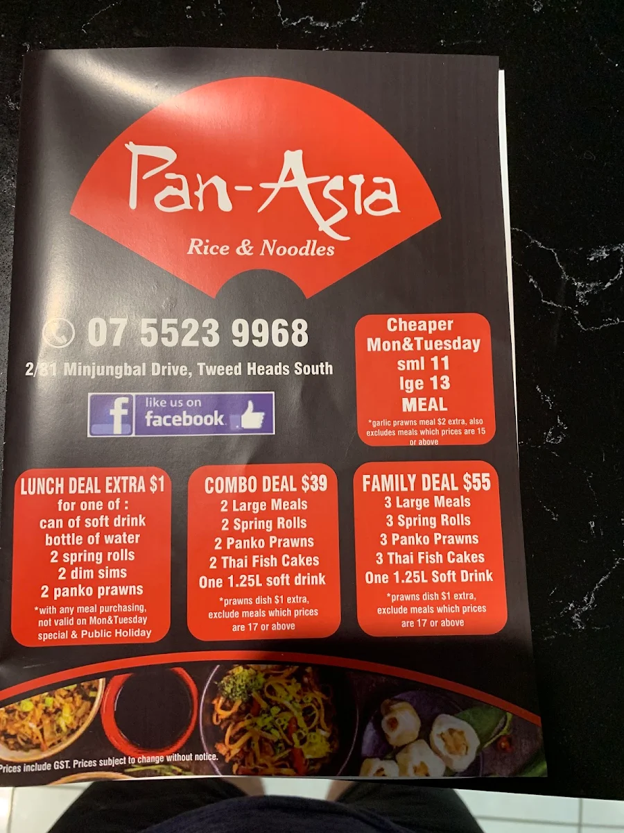 Menu, Pan-Asia Kitchen South Tweed