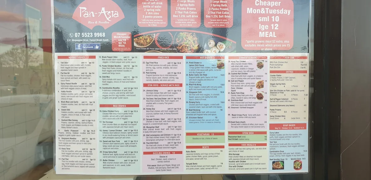 Menu, Pan-Asia Kitchen South Tweed