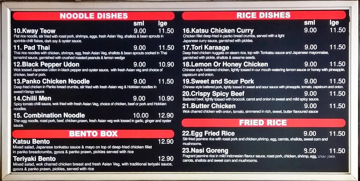 Menu, Pan-Asia Kitchen South Tweed