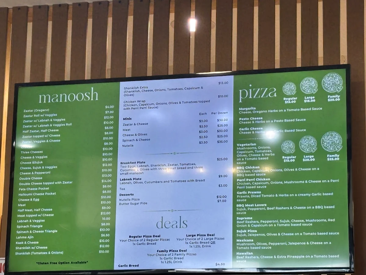 Menu, Manoosh Bar Cafe