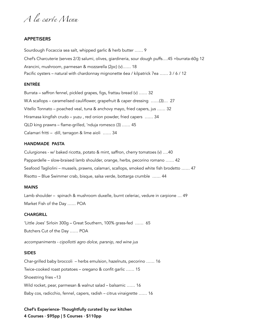 Menu, Vivace