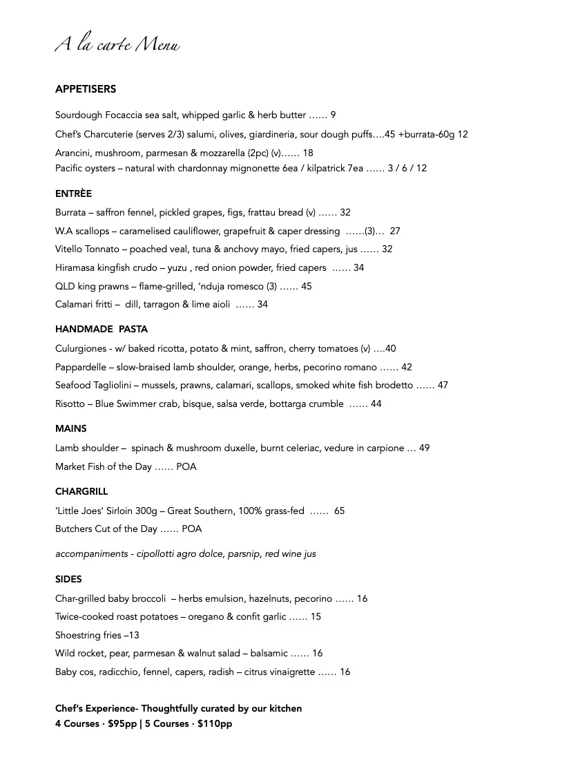 Menu, Vivace