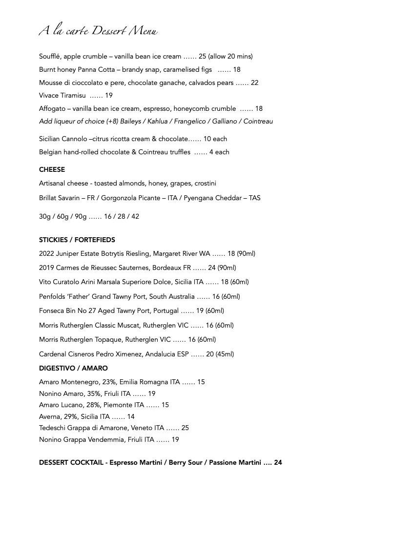 Menu, Vivace