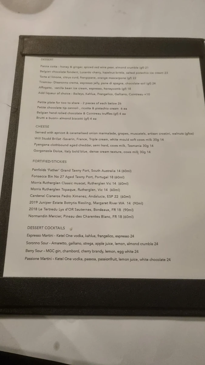 Menu, Vivace