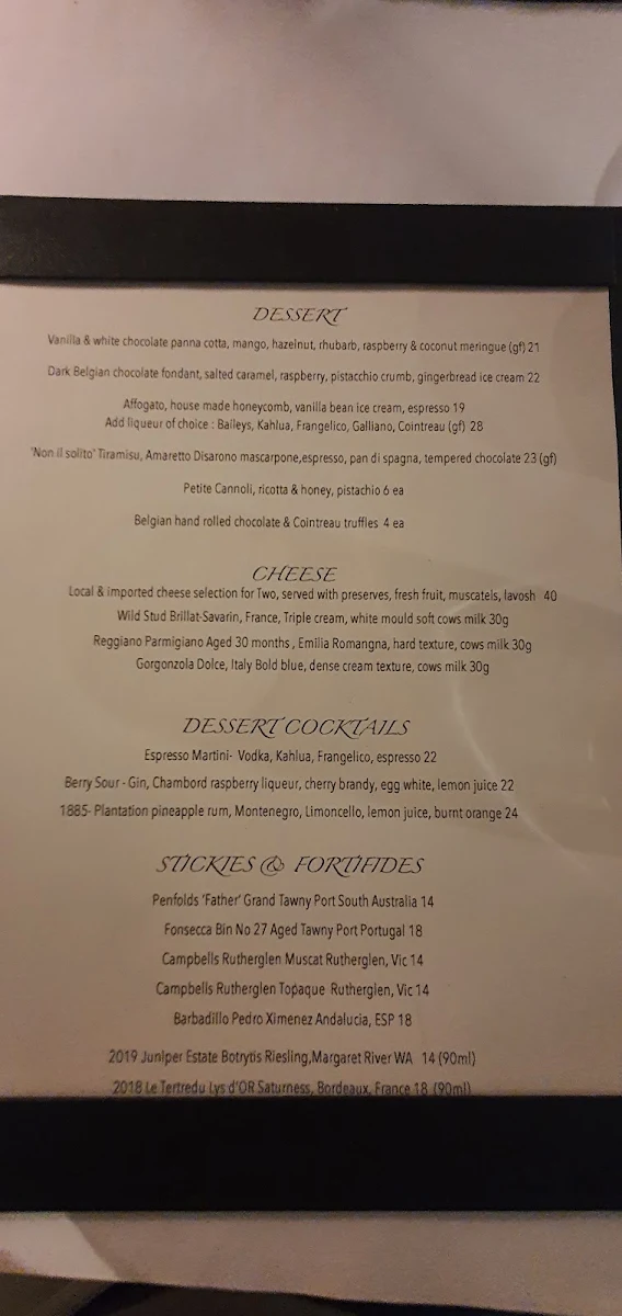 Menu, Vivace
