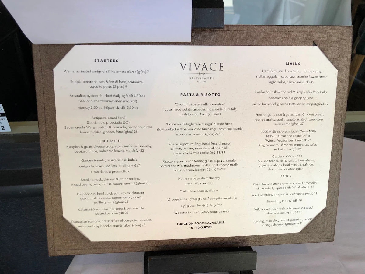 Menu, Vivace