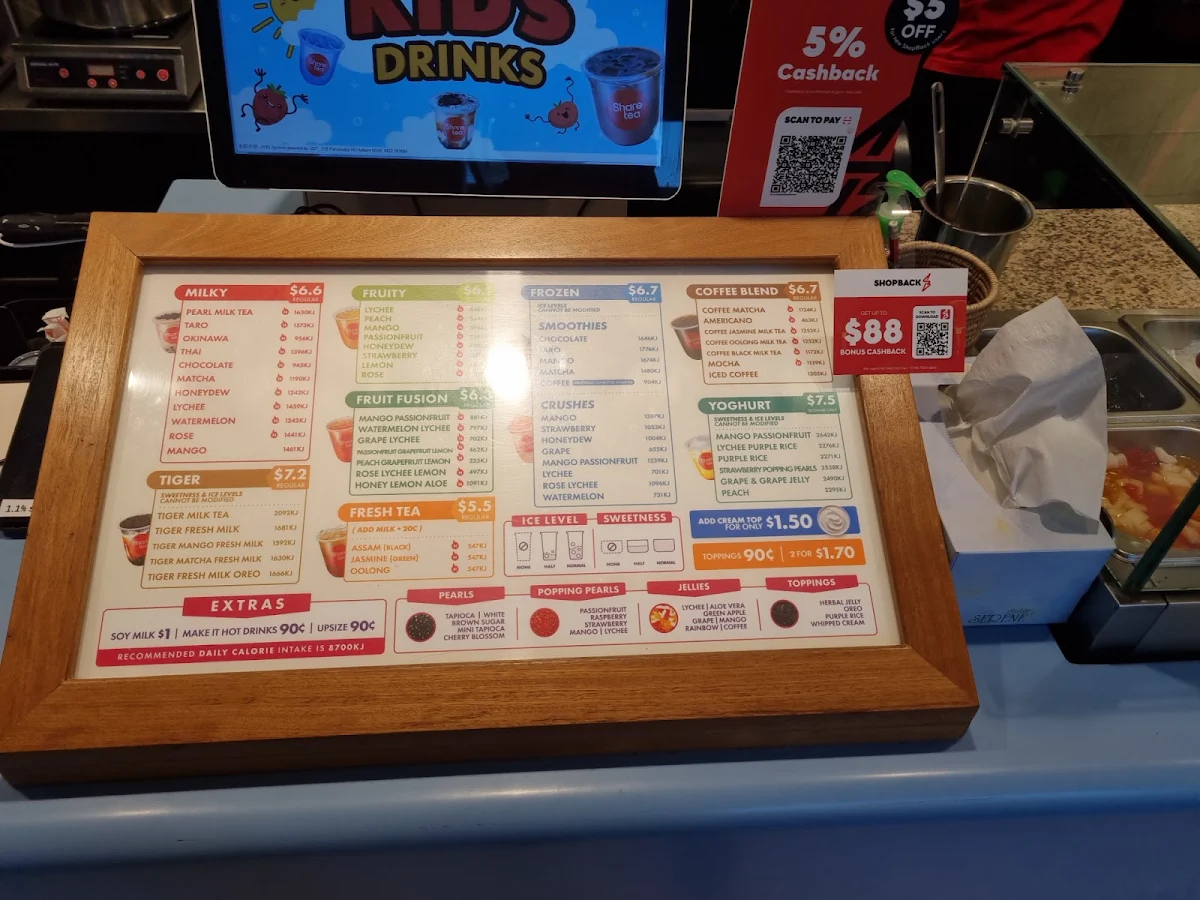 Menu, Sharetea Hawthorn