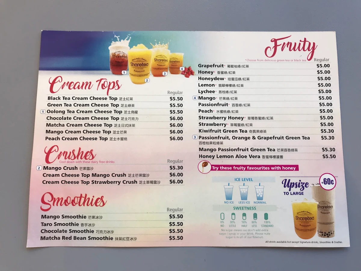 Menu, Sharetea Hawthorn