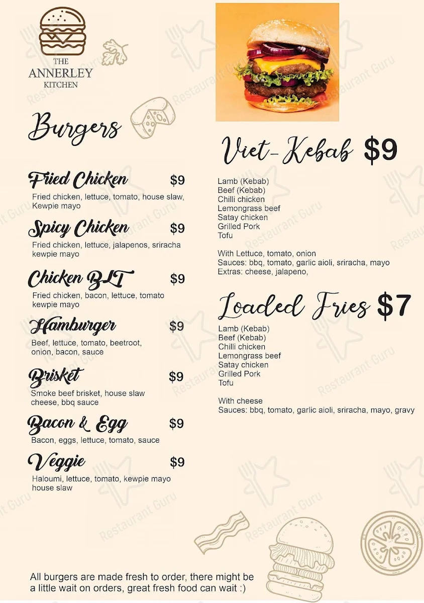 Menu, The Annerley Kitchen