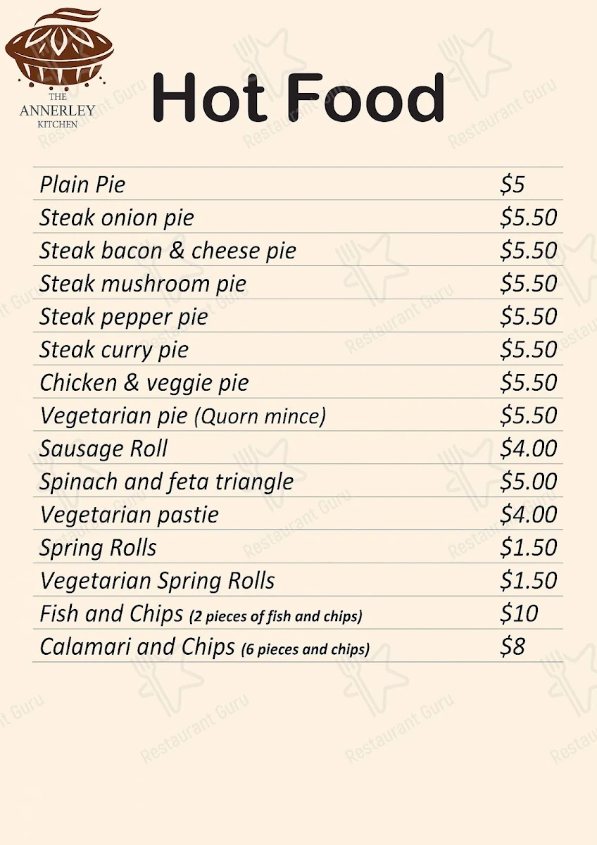 Menu, The Annerley Kitchen